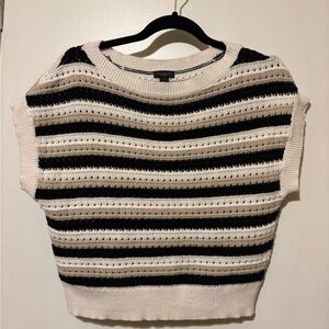 Ann Taylor Striped Knit Black and Cream Short Sleeve Sweater